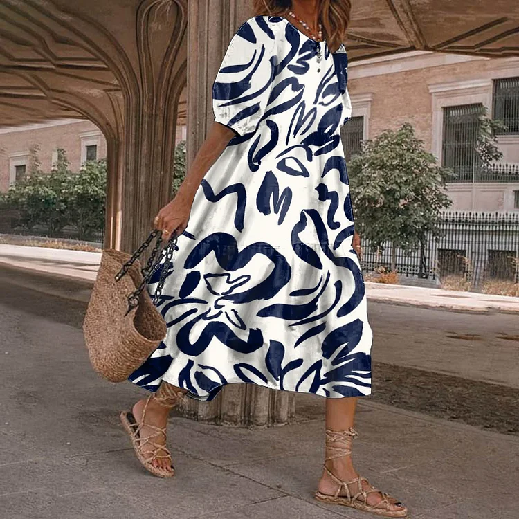 Abstract Floral Print Midi Dress