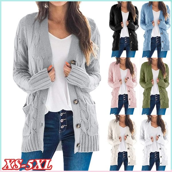 Women's Fashion Long Sleeve Knit Cardigan Sweater Autumn and Winter Casual Loose Knitted Sweater Coat with Pocket S-5XL - Shop Trendy Women's Fashion | TeeYours