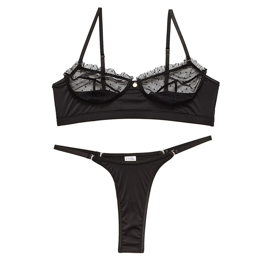 Sexy Lingerie Set Women's Lace Perspective Stitching Underwear Mesh 3/4 Cup Push Up Bra Set Intimates Erotic Lingerie Panty Sets