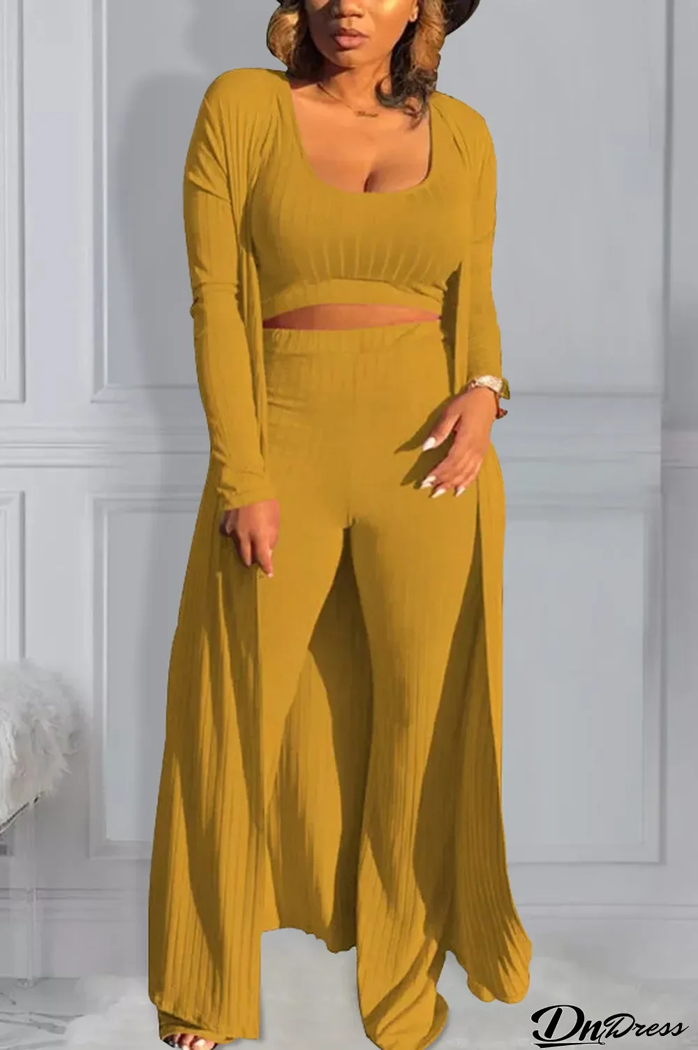 Yellow Active Casual Europe and America O Neck Solid Plus Size