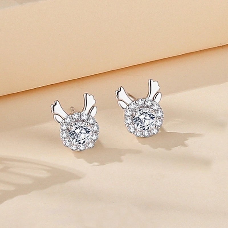 1 Pair Minimalist Heart Shape Flower Inlay Sterling Silver Zircon Ear Studs