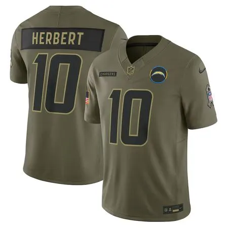 Men's Los Angeles Chargers #10 Justin Herbert  Olive 2025 Salute to Service Limited Jersey