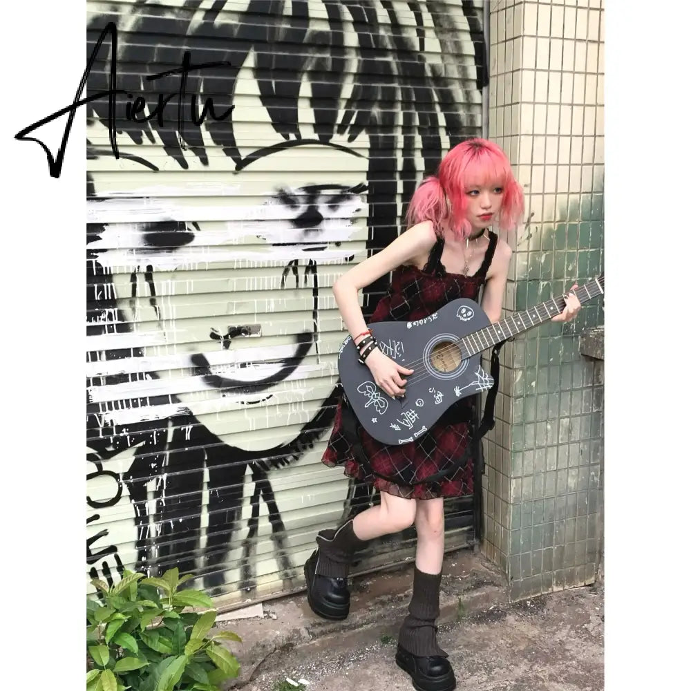 Aiertu  Vestidos De Mujer Japanese Dresses for Women Streetwear Punk Floral Harajuku Dress Bandage Lace Sweet Summer Robe Femme Aiertu
