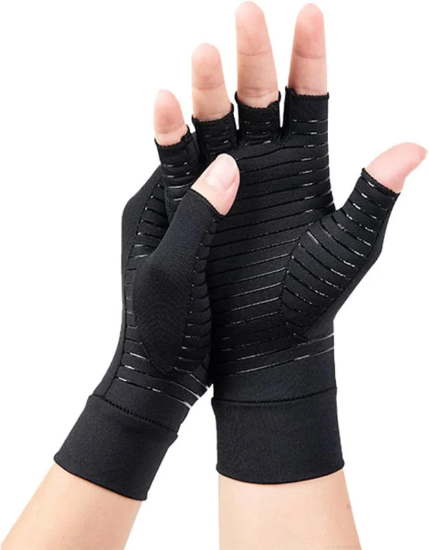 Unisex Copper Compression Arthritis Pressure Pain Half Finger Gloves