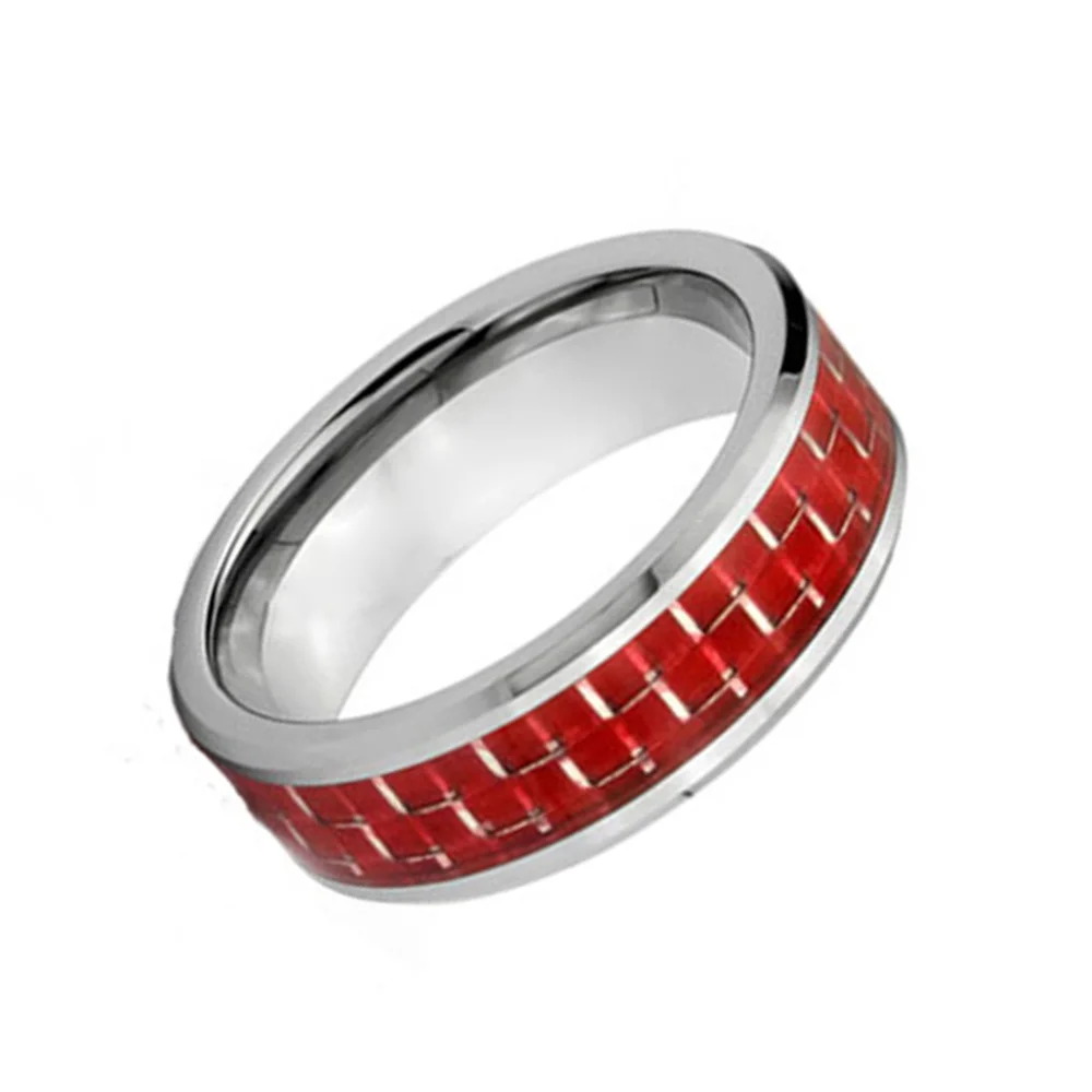 6MM 8MM Tungsten Carbide Inlaid Red Carbon Fiber Wedding Bands