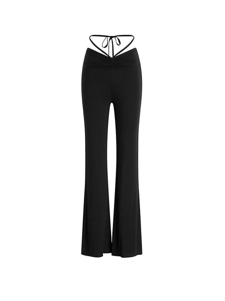 2022 New Summer Fashion E-girl Y2k Flare Pants Design Sexy Baggy Stretch Tunic Long Trousers Women Harajuku Black Streetwear Ins