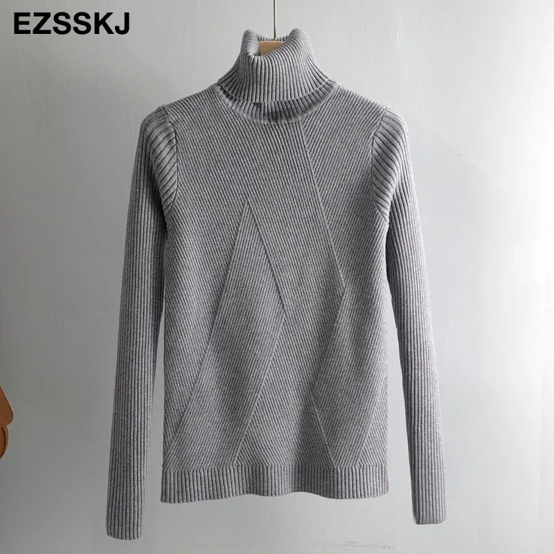 2021 thick Knitted Women high neck Sweater Pullovers Turtleneck Autumn Winter Basic Women Sweaters Slim khaki jacket Pullovers