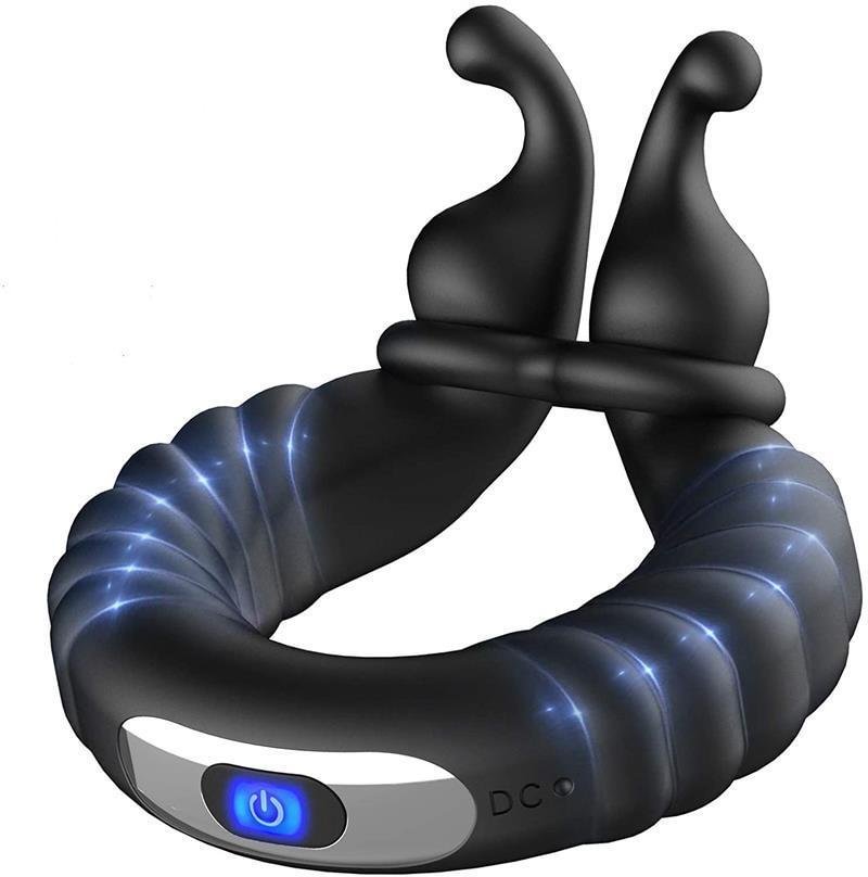 Vibrating Dual Penis Ring, Dildo Vibrator Stretchy Cock Ring Longer Harder Sex Toys  USB Rechargable Adjustable Size