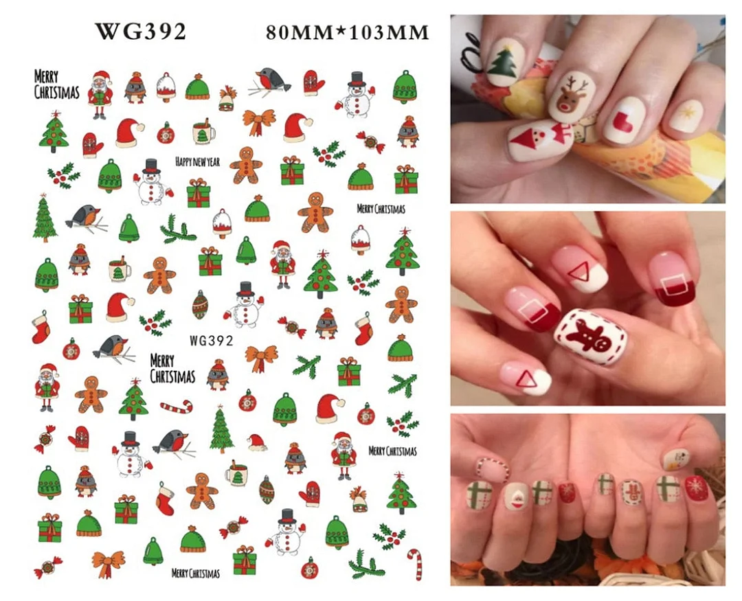 Merry Christmas 3D Nails Sticker Winter Cute Cartoon Sliders Snowflake Elk Xmas Tree Decal UV Gel Polisn Manicures Foils Decor-Nail Inspo