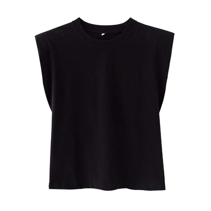 2021 New Spring Women Shoulder Pads Profile Vest T Shirt Female Solid Loose Tops T1370
