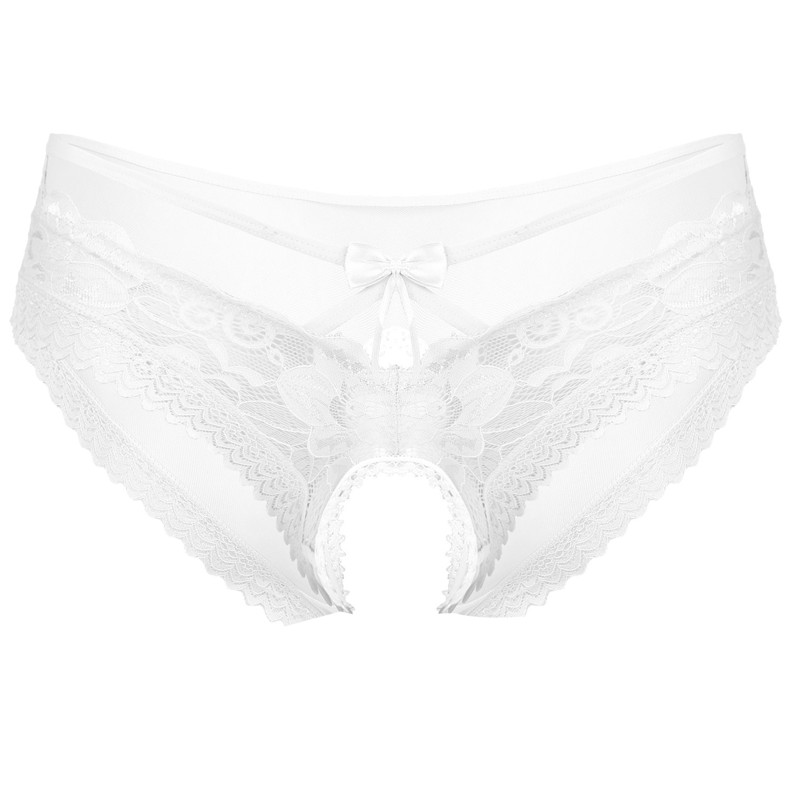 Men's see-through mesh tie-up crotchless underwear