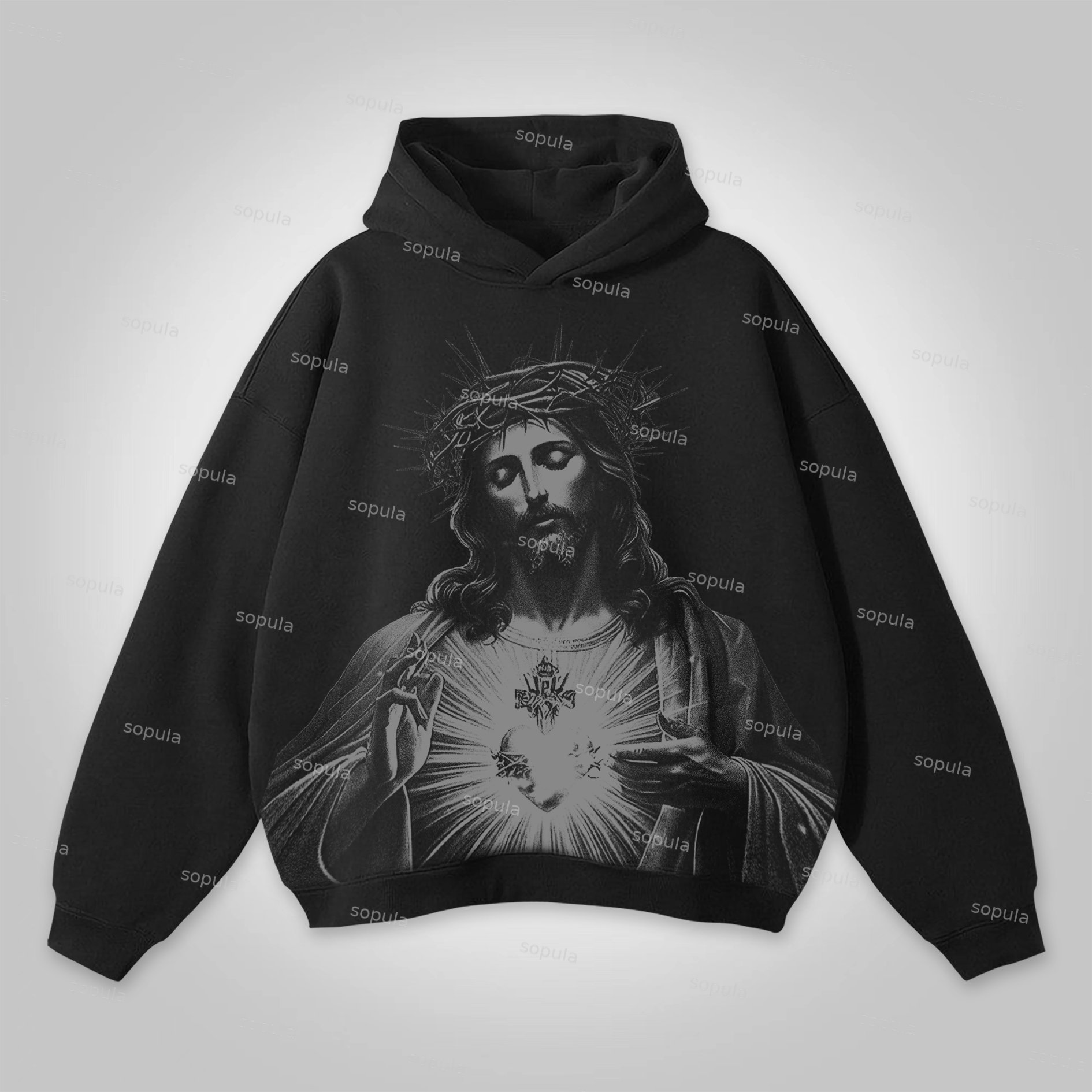 Sopula Jesus Print Graphic Cotton Hoodie