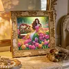 Tulip Garden Beaded Lady Special Shaped 5D DIY Partial Drill Diamond Painting Kits for Adults Beginners Home Decor Diamonds Dots Gem Art Kits Diamond Dots Paintings 11.81 X11.81inch
