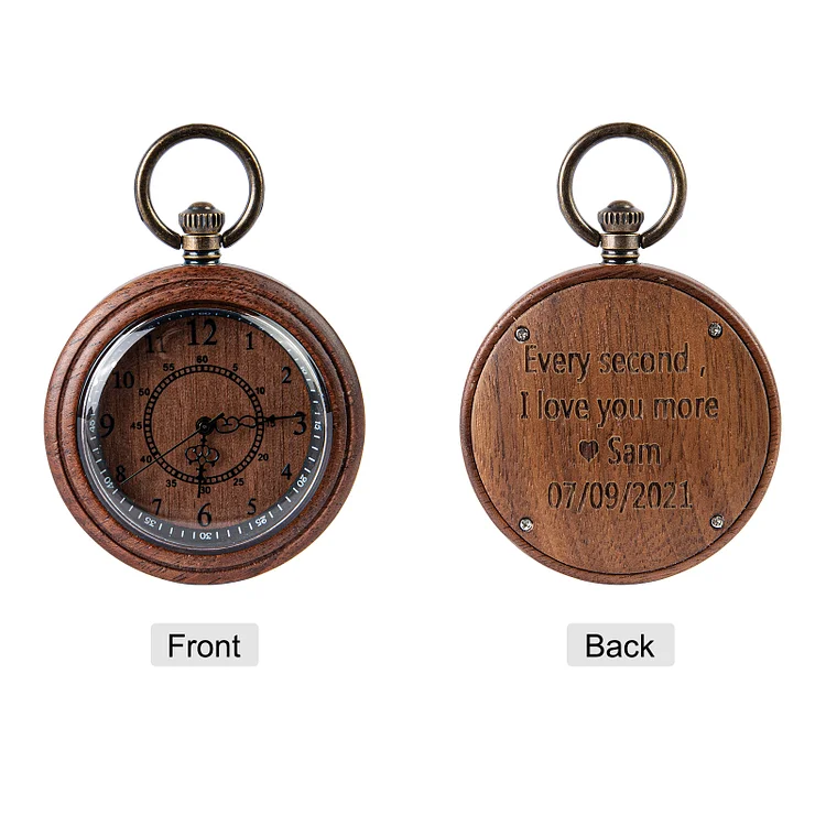 Caja de regalo y reloj de bolsillo de madera con 1 texto personalizado
