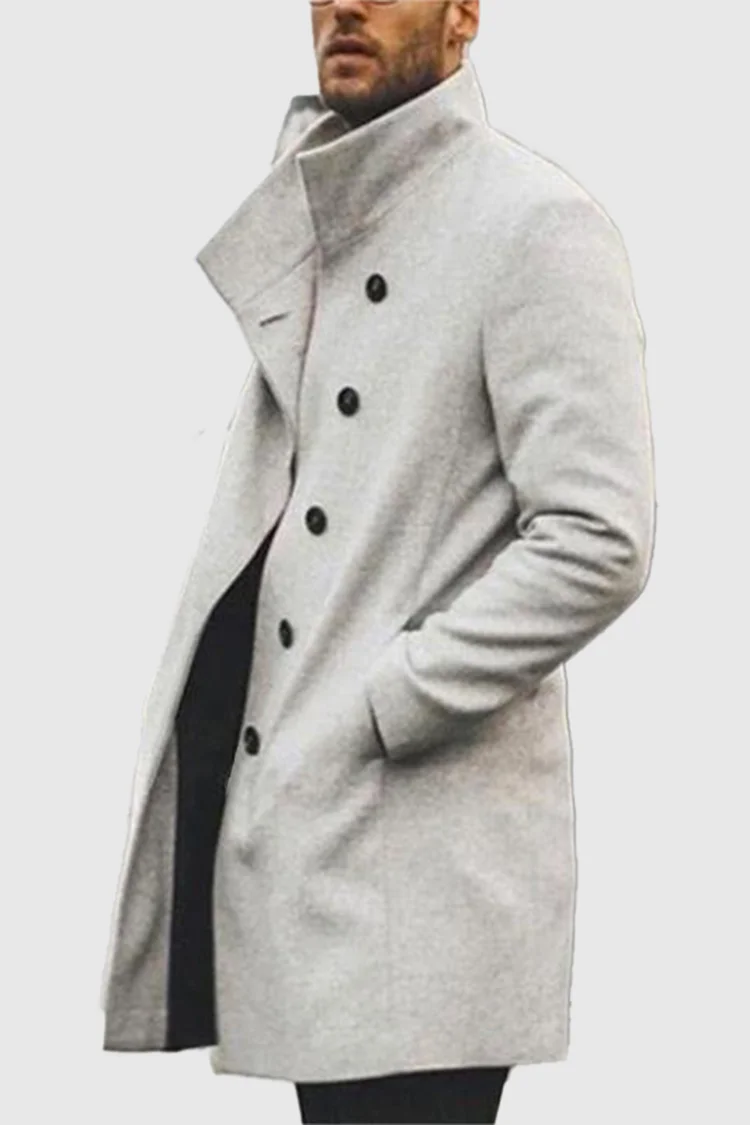 Tiboyz Men's Stand-up Collar Mid-length Woolen Coat