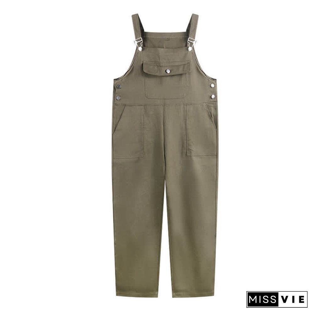 Cool Loose Pure Color Shirt Overalls Set