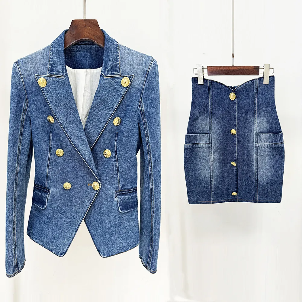 Nigikala Nigikala New Star Temperament Double Buckle Wash Denim Suit Jacket Jacket Jacket