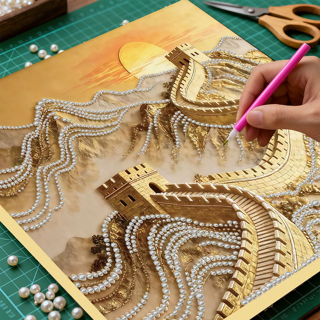 Great Wall DIY Pearl Art Diamond Painting With Frame 30x30cm for Adults Home Dec