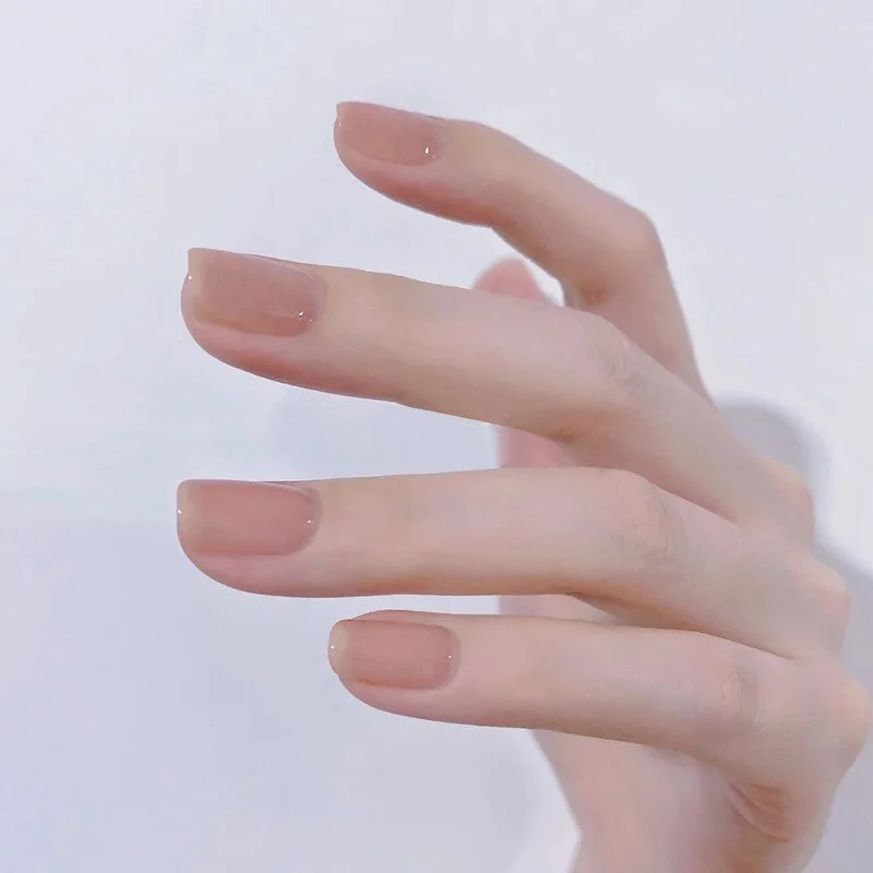 New Women Sweet Manicure Decorations Short Red Elegnet Fake Nail Tips with Glue Full Cover Fashion Simple Solid Color False Nail-Nail Inspo