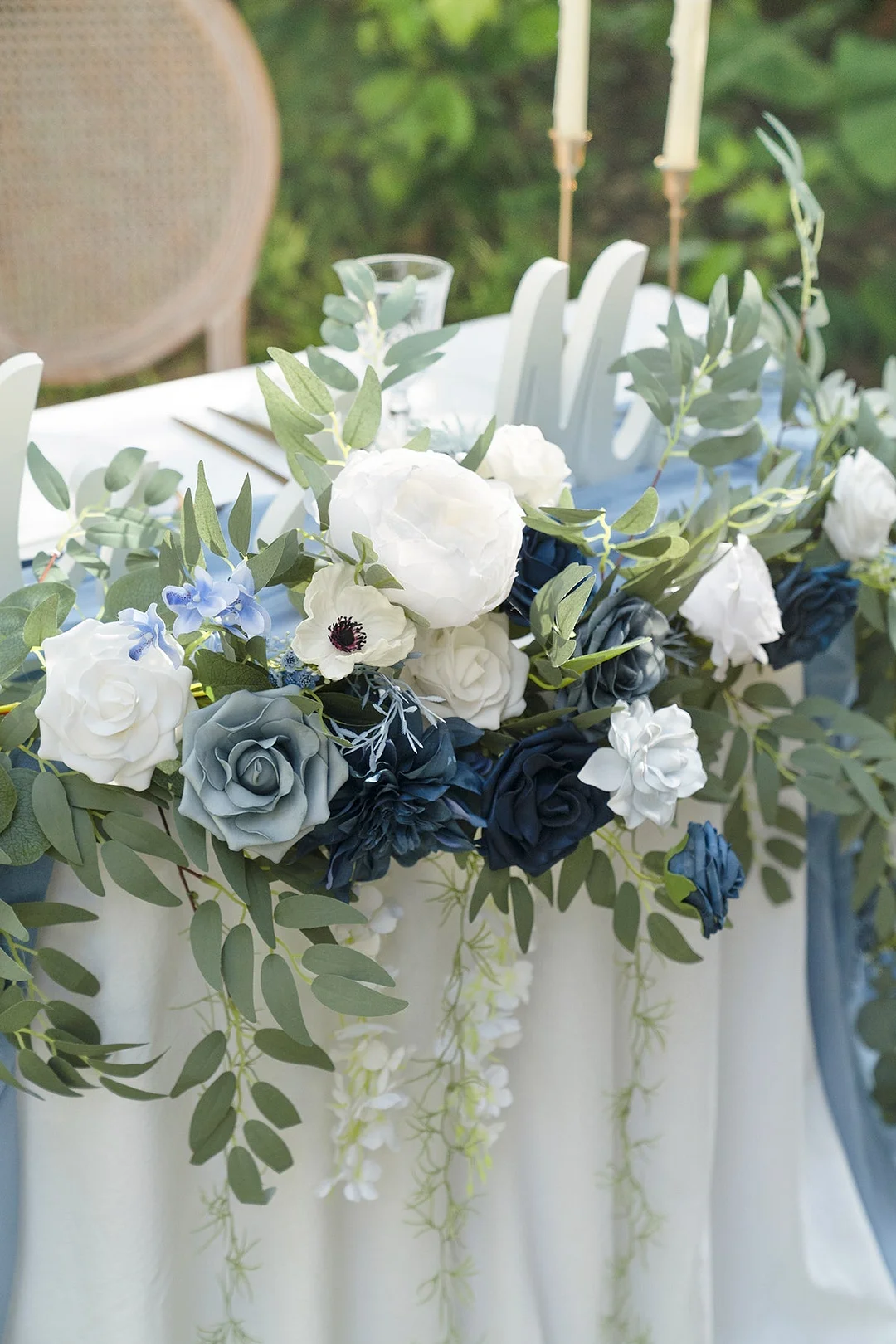 Head Table Flower Garland in Dusty Blue & Navy