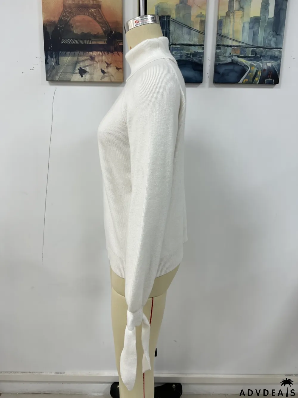 Women's autumn and winter fashion lace-up long sleeve knitting loose pullover turtleneck sweater