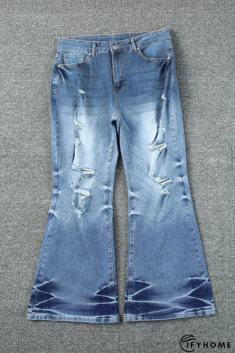 Sky Blue Plus Size Distressed Flare Jeans | IFYHOME