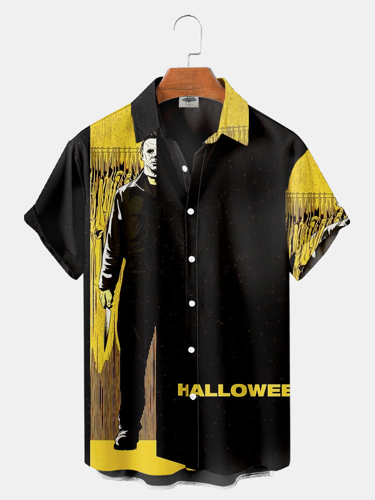 Men's Halloween Horror Characters Print Regular Sleeve Shirt PLUSCLOTHESMAN