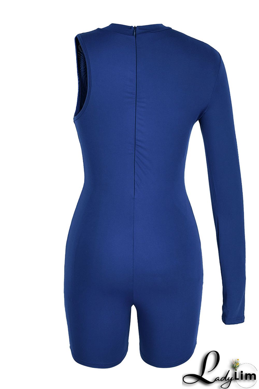 Black Sexy Sportswear Solid Patchwork Asymmetrical O Neck Skinny Jumpsuits