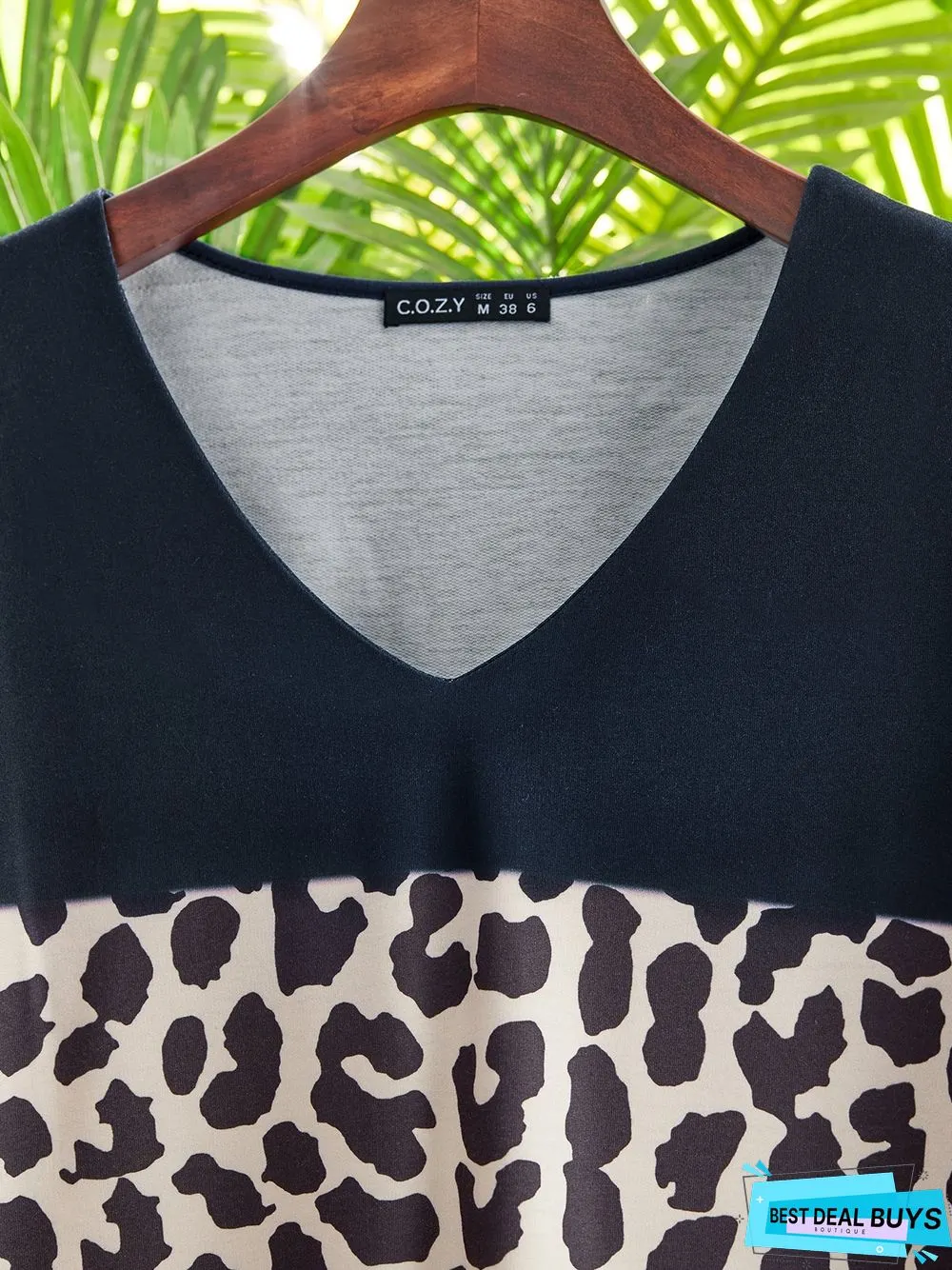 Loosen Cotton Blends V Neck Long Sleeve Casual Printed Tunic Top