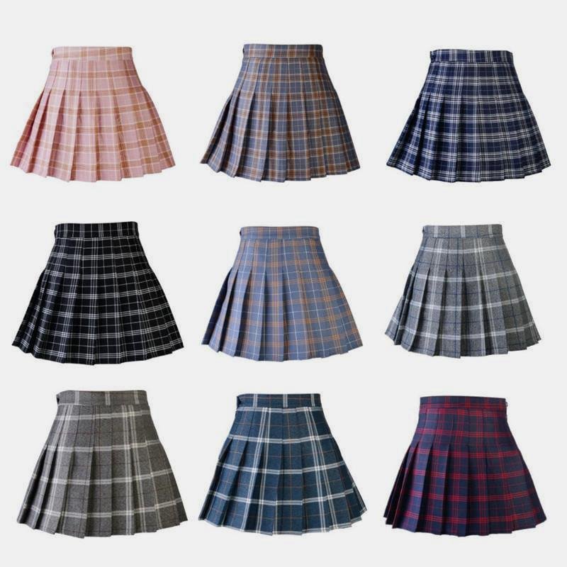 High Waist Pleated Plaid Skirt