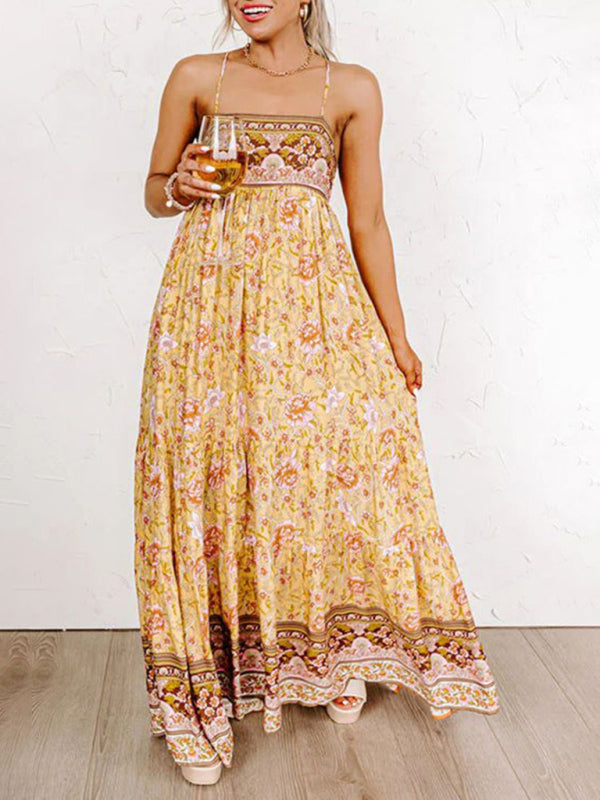 Llyge New Sling Floral Street Strap Backless Dress llyge