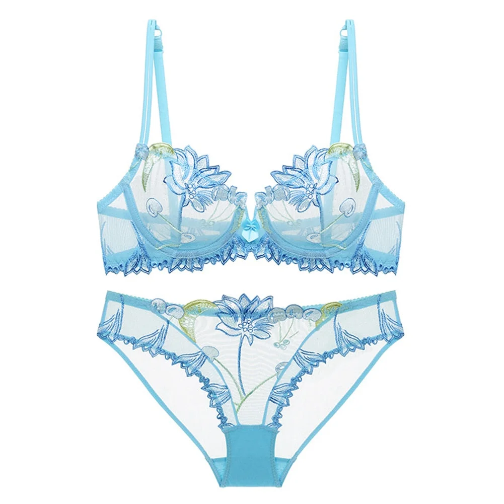 Varsbaby Sexy Lingerie Floral Lace Transparent Breathable Women's Underwear Bra Set for Women