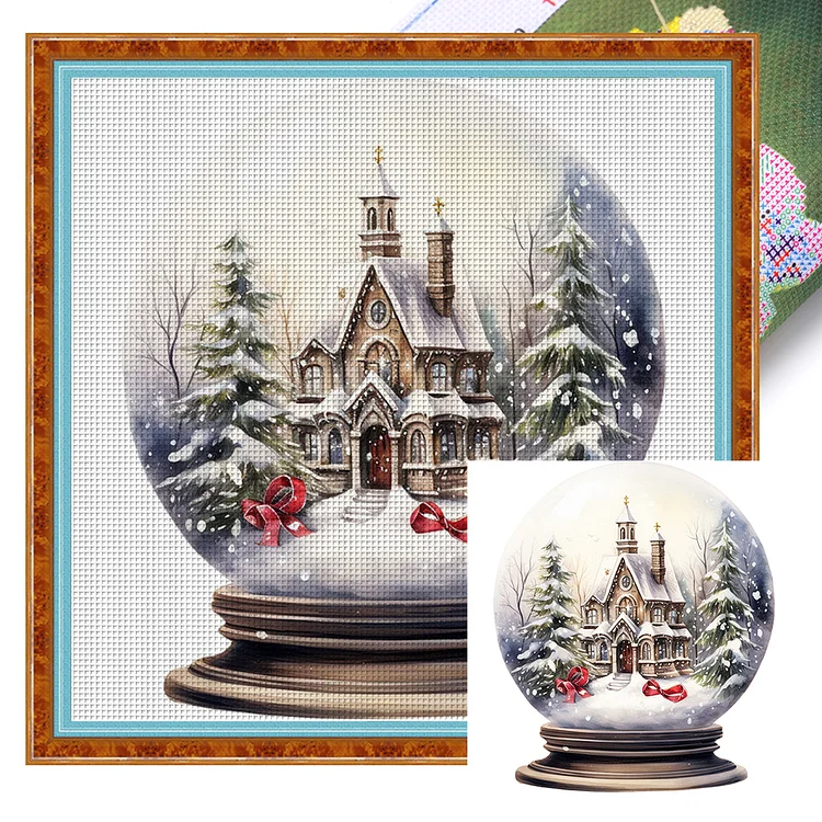 【Huacan Brand】Igloo Crystal Ball 18CT Stamped Cross Stitch 20*20CM