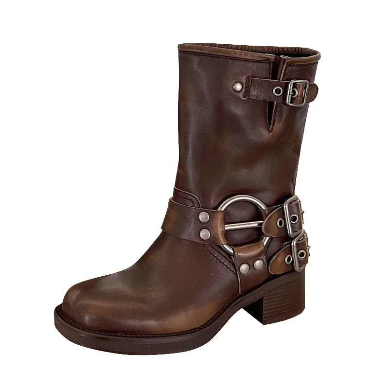 Genuine Leather Short Boots For Women Western Cowboy Boots Riding Boots 
