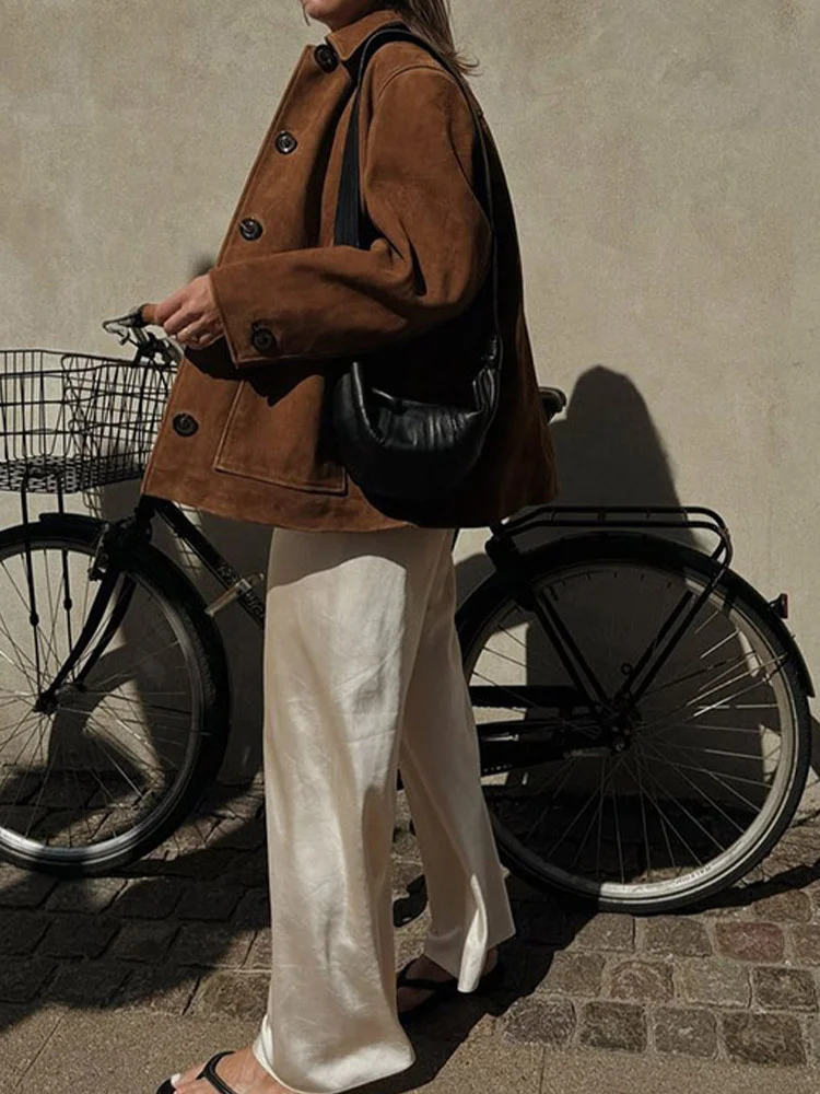 Churchf Churchf Shot-Vintage Lapel Long Sleeve Button Coat 24 Stylish Female Loose Street Style Pocket Jacket