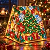 DIY Wooden Diamond Painting Pearl Tent House with Lights, Holiday Tabletop Art Craft Kit with String Lights, Christmas Home Decor Gift