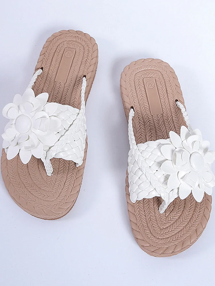 Casual 3D Floral Crochet Flip Flops Flat Slippers
