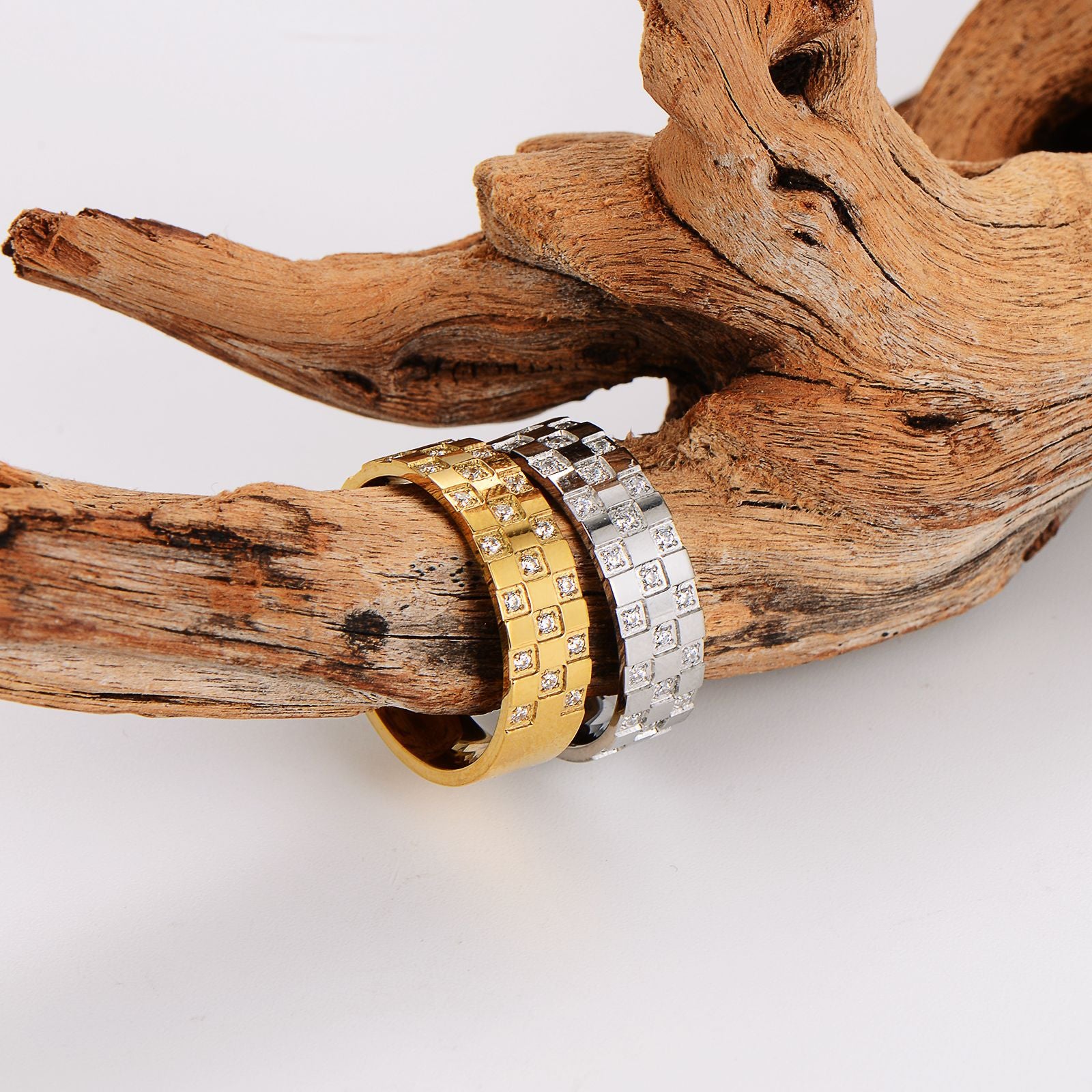 Aml Stainless Steel Sugar Cube Chessboard Diamond Ring Ring Ins Neutral Style Accessories