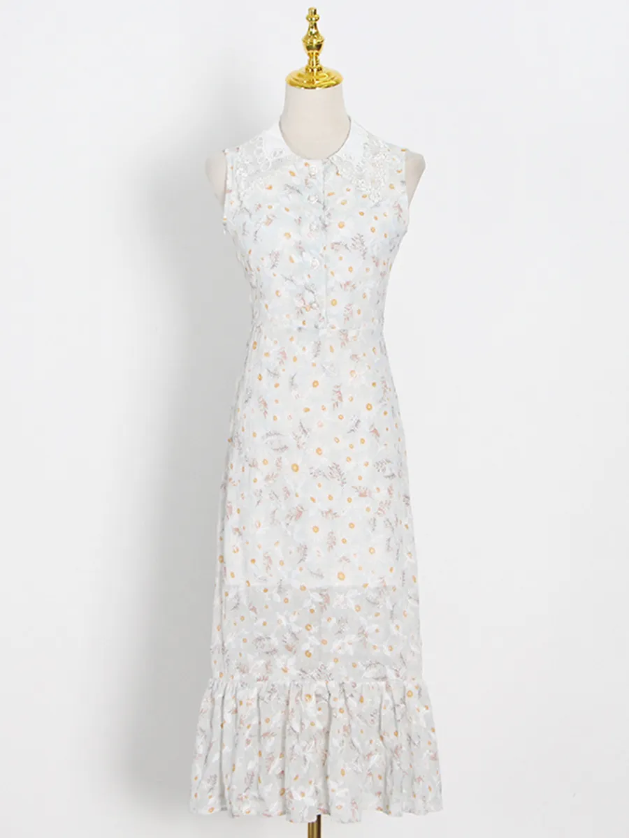 Uveng Uveng Temperament Elegant Wind 2025 Spring New Design Small Flowerless Sleeveless Lace Splicing Dress Women