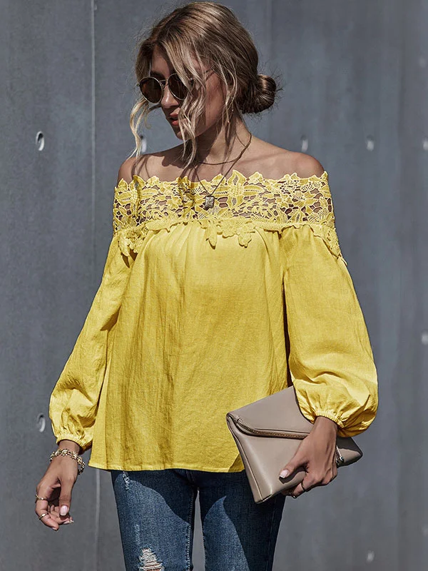 Original Lace Split-Joint Off-The-Shoulder Shirts Tops
