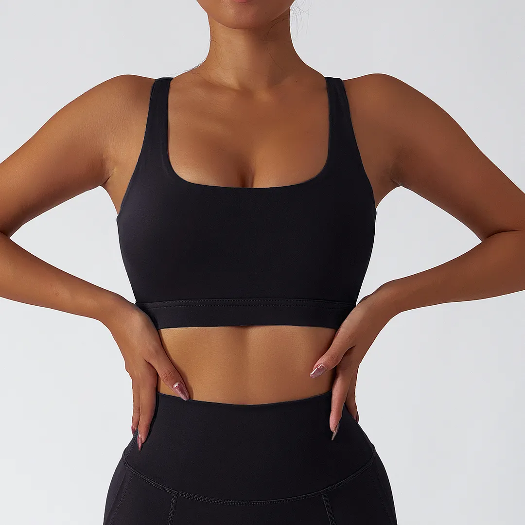 Buy Hergymclothing Black sustainable recycled 4 way stretch ethically made naked feel high support racerback running sports bra with removable at an affordable price