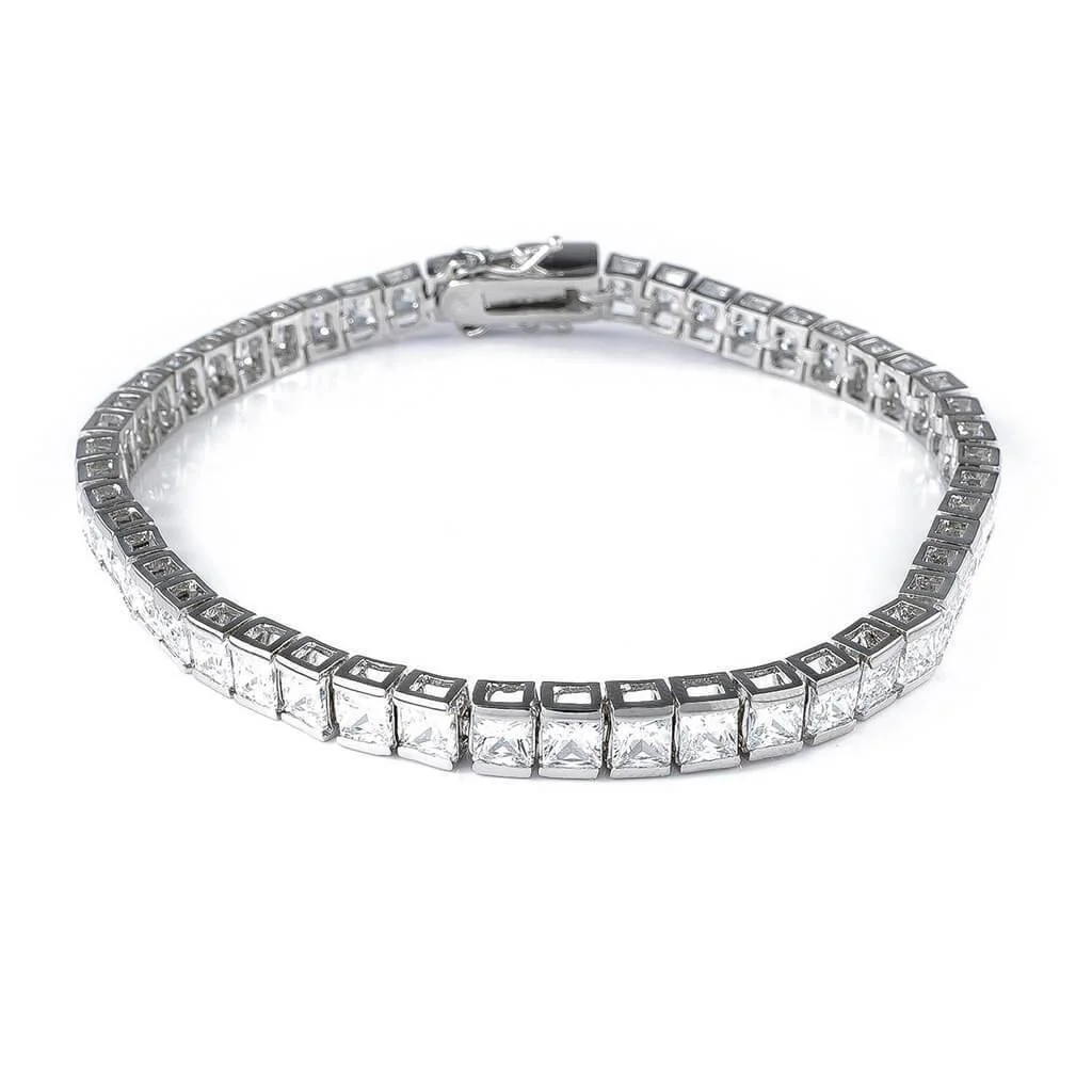 6MM White Gold 1 Row Princess Cut Tennis Bracelet-VESSFUL