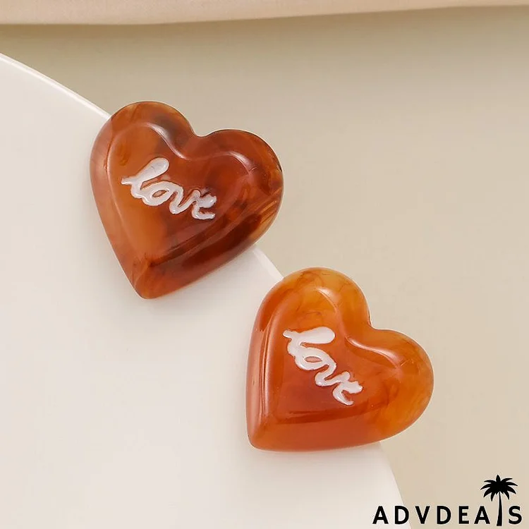 Women Fashion Simple Heart-Shaped Square Letter Earrings