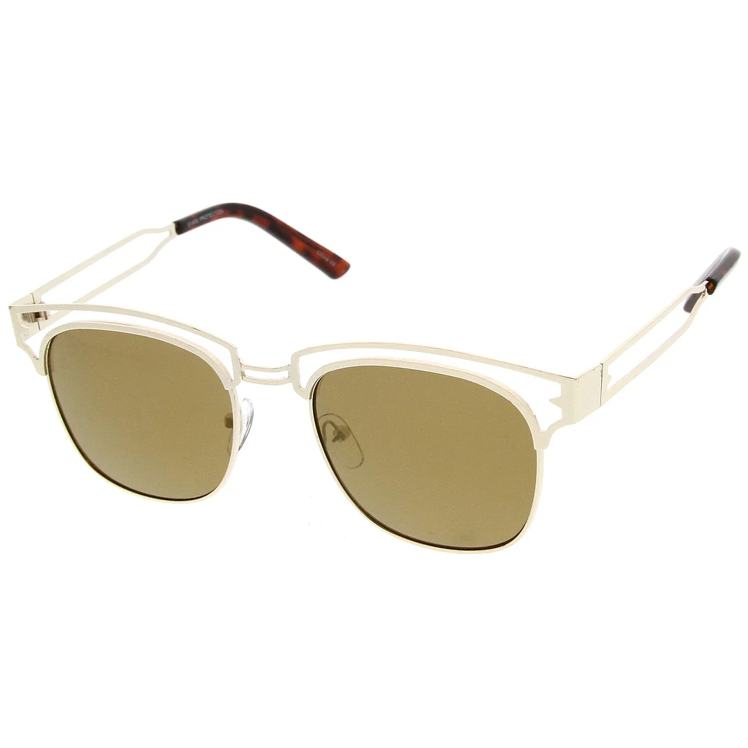 Modern Open Metal Colored Mirror Square Flat Lens Horn Rimmed glasses 53mm