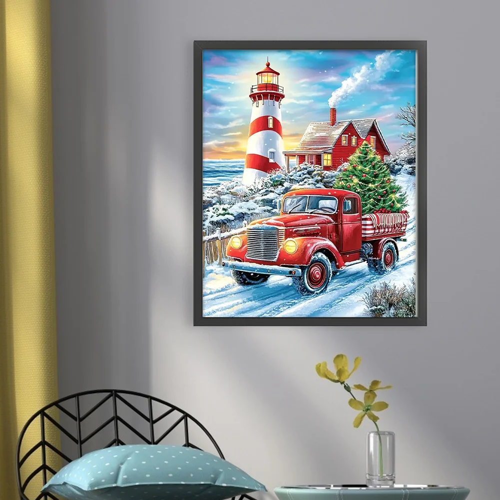 11CT Full Stamped CrossStitch - Lighthouse Truck(Canvas|40*50CM)