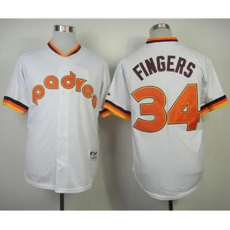 Padres #34 Rollie Fingers White 1984 Turn Back The Clock Stitched MLB Jersey