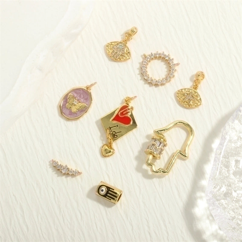 Minimalist Heart Shape Eye Butterfly Copper Enamel Plating Inlay Zircon 18k Gold Plated Charms