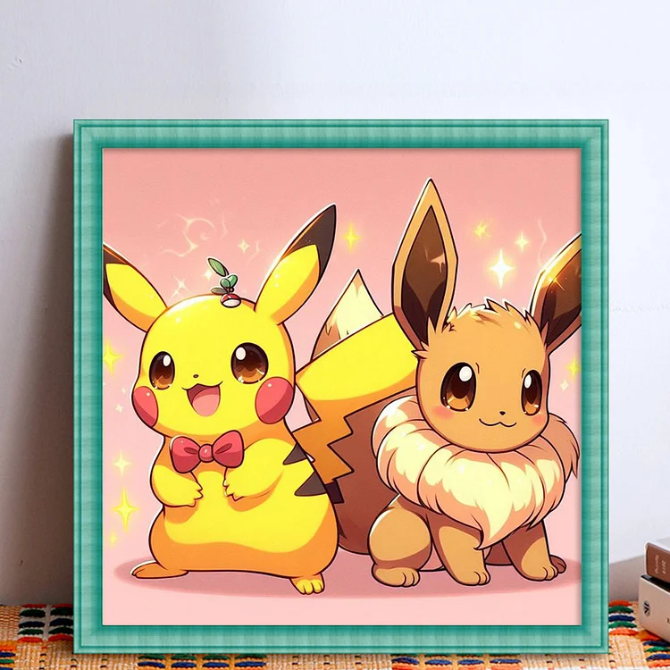 【Huacan Brand】Anime Pokémon Pikachu And Eevee 11CT Stamped Cross Stitch  50*50CM