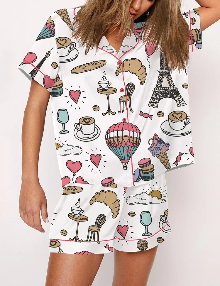Women's Chic Paris Vintage Style Paris France Travel Print Pajama Set