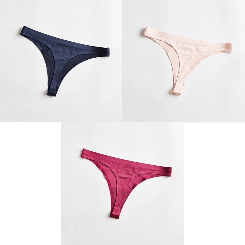 3pcs Woman Thongs Seamless Underwear For Women Sexy Sports Panty Female T-back G-string Underwear Ice Silk Ladies Underpants